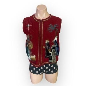 Sharon Young Sportswear Medium Burgundy Wool Zippered Cardigan Vest